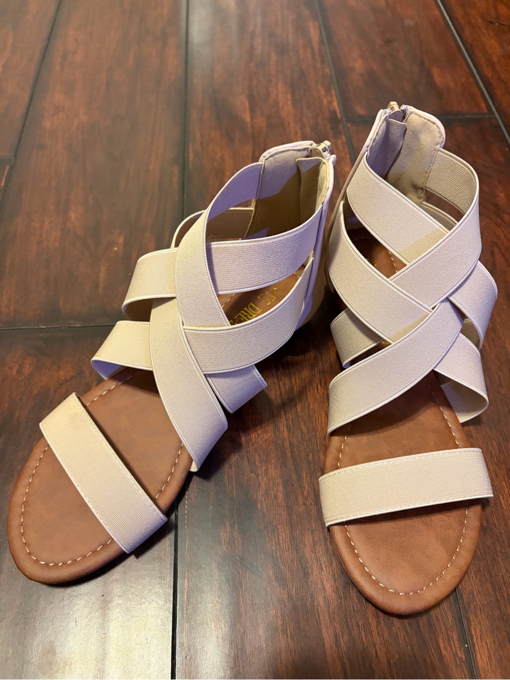 Dream Pairs Beige Crisscross Elastic Gladiator Sandals